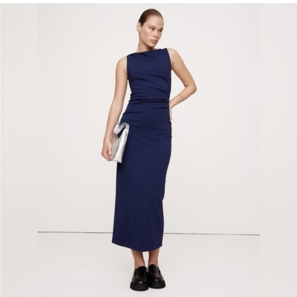 Navy Sleeveless Maxi Sheath Dress